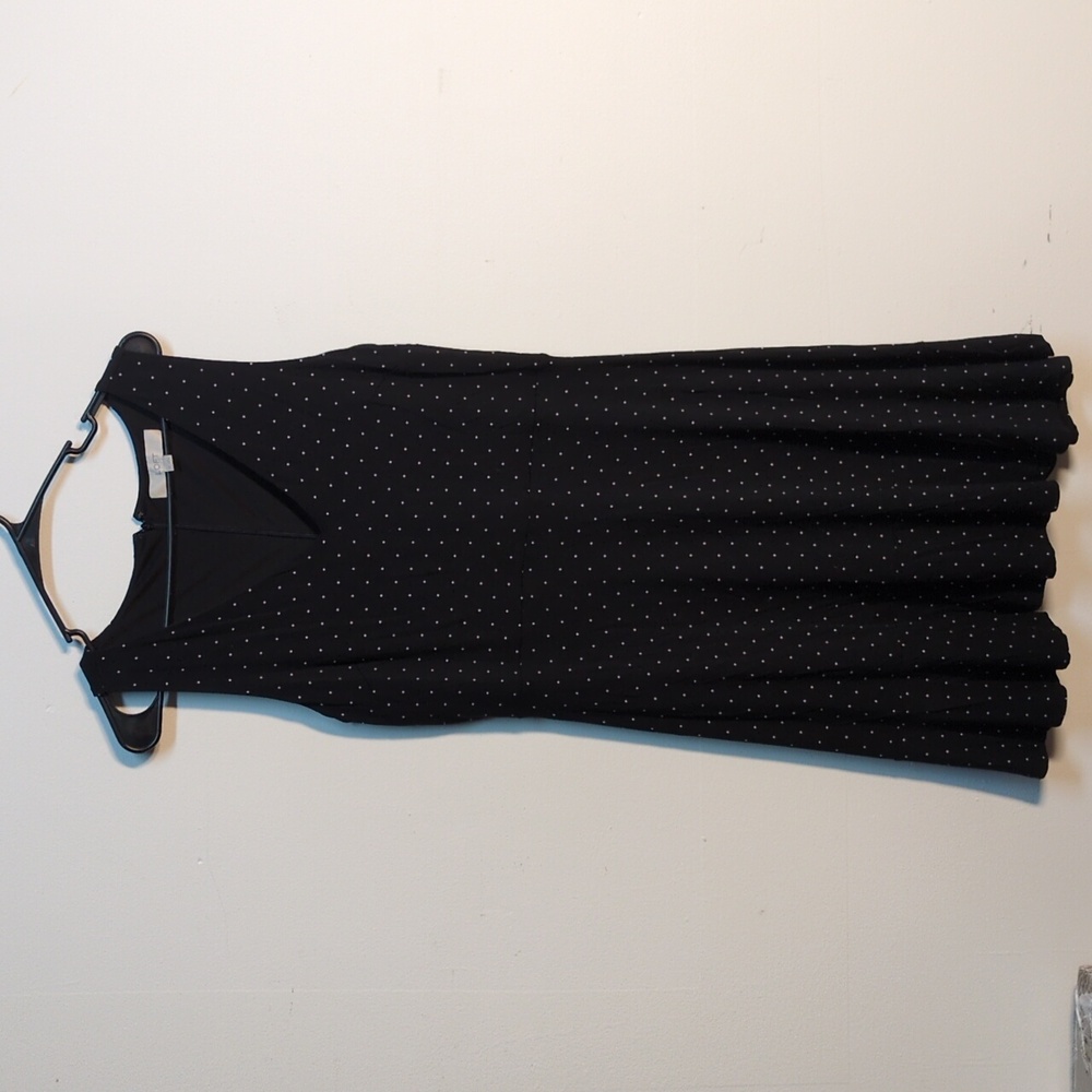 LOFT Black Casual Sleeveless Dress V-Neck Polka-Dot Fit & Flare, Size 10